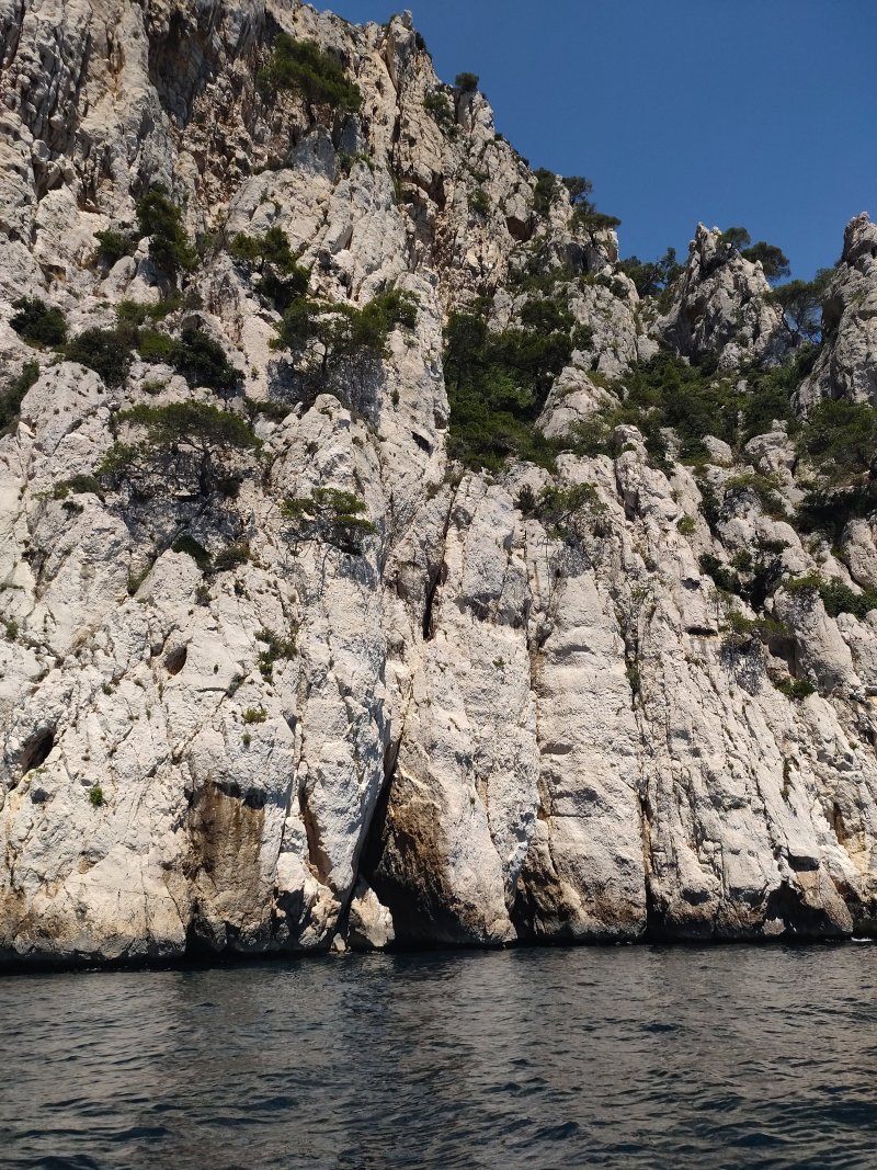 Hautes falaises de calcaire blanc, vues depuis l'eau